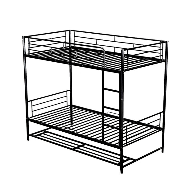 HomeRoots Black Twin Over Twin Metal Bunk Bed with Integrated Storage - Modern Space-Saving Solution for Kids 590385