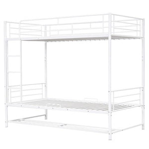 HomeRoots White Twin Over Twin Metal Bunk Bed with Built-In Storage for Kids – Stylish Space-Saving Design! 590386