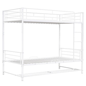 HomeRoots White Twin Over Twin Metal Bunk Bed with Built-In Storage for Kids – Stylish Space-Saving Design! 590386