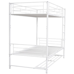 HomeRoots White Twin Over Twin Metal Bunk Bed with Built-In Storage for Kids – Stylish Space-Saving Design! 590386