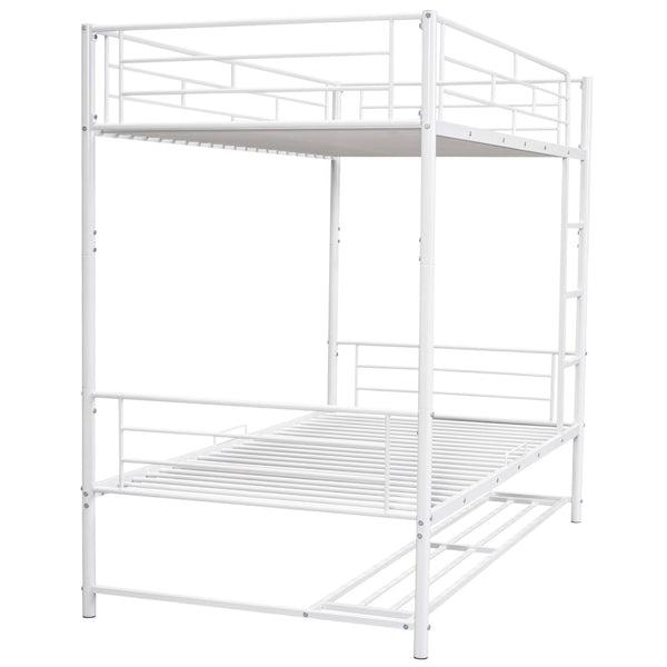 HomeRoots White Twin Over Twin Metal Bunk Bed with Built-In Storage for Kids – Stylish Space-Saving Design! 590386