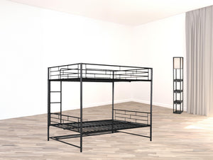HomeRoots Black Full Over Full Metal Bunk Bed with Safety Guardrails, Versatile Storage & Modern Style Design 590387