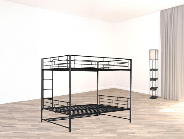HomeRoots Black Full Over Full Metal Bunk Bed with Safety Guardrails, Versatile Storage & Modern Style Design 590387