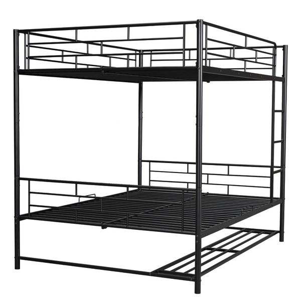 HomeRoots Black Full Over Full Metal Bunk Bed with Safety Guardrails, Versatile Storage & Modern Style Design 590387