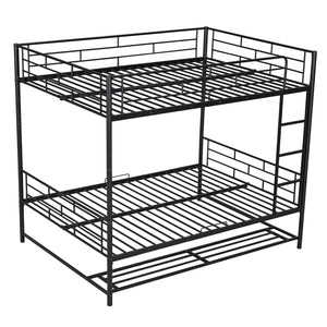 HomeRoots Black Full Over Full Metal Bunk Bed with Safety Guardrails, Versatile Storage & Modern Style Design 590387