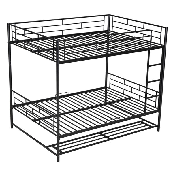 HomeRoots Black Full Over Full Metal Bunk Bed with Safety Guardrails, Versatile Storage & Modern Style Design 590387