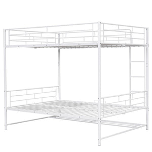 HomeRoots White Full-Over-Full Metal Bunk Bed with Storage - Space-Saving, Modern Design for Shared Rooms & Sleepovers 590388