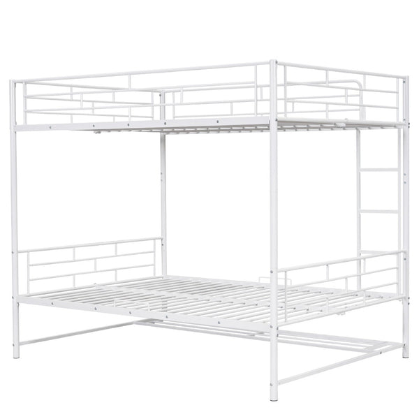 HomeRoots White Full-Over-Full Metal Bunk Bed with Storage - Space-Saving, Modern Design for Shared Rooms & Sleepovers 590388
