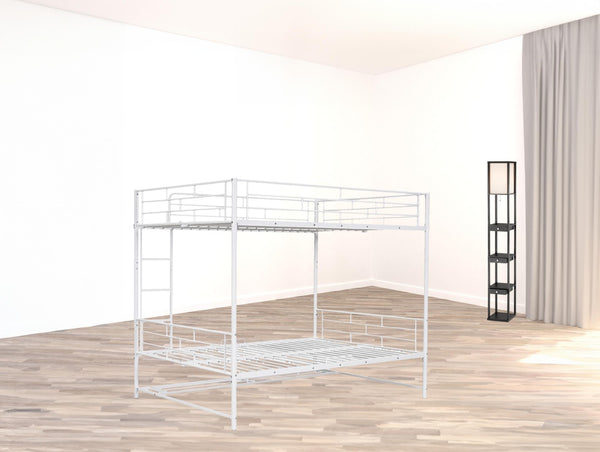 HomeRoots White Full-Over-Full Metal Bunk Bed with Storage - Space-Saving, Modern Design for Shared Rooms & Sleepovers 590388
