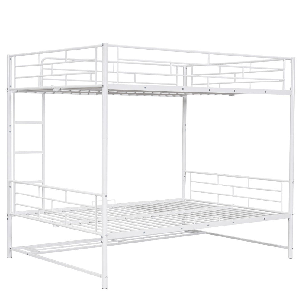 HomeRoots White Full-Over-Full Metal Bunk Bed with Storage - Space-Saving, Modern Design for Shared Rooms & Sleepovers 590388