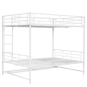 HomeRoots White Full-Over-Full Metal Bunk Bed with Storage - Space-Saving, Modern Design for Shared Rooms & Sleepovers 590388