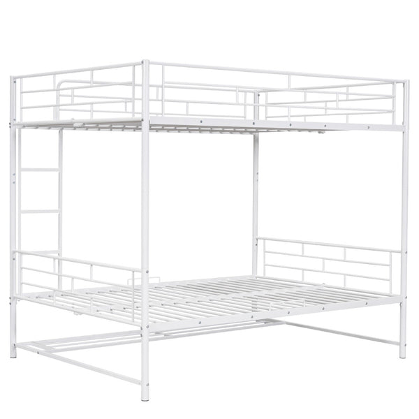 HomeRoots White Full-Over-Full Metal Bunk Bed with Storage - Space-Saving, Modern Design for Shared Rooms & Sleepovers 590388