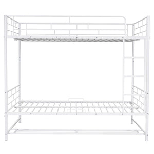 HomeRoots White Full-Over-Full Metal Bunk Bed with Storage - Space-Saving, Modern Design for Shared Rooms & Sleepovers 590388