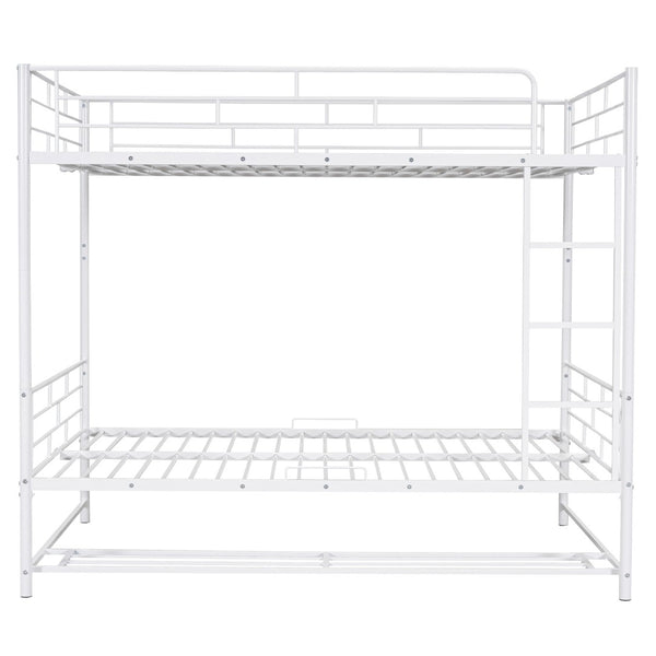 HomeRoots White Full-Over-Full Metal Bunk Bed with Storage - Space-Saving, Modern Design for Shared Rooms & Sleepovers 590388