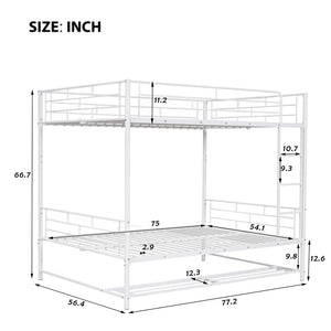 HomeRoots White Full-Over-Full Metal Bunk Bed with Storage - Space-Saving, Modern Design for Shared Rooms & Sleepovers 590388