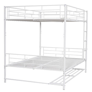 HomeRoots White Full-Over-Full Metal Bunk Bed with Storage - Space-Saving, Modern Design for Shared Rooms & Sleepovers 590388