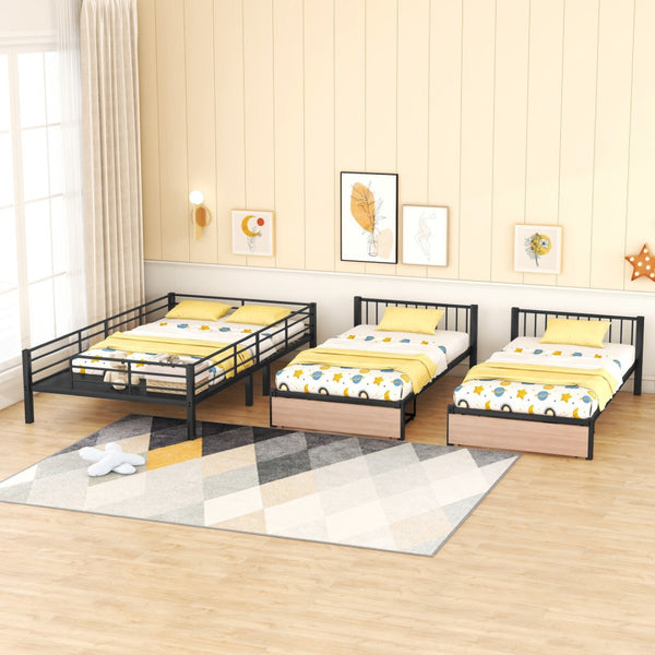 HomeRoots Black Metal Bunk Bed with Full Upper and Twin Lower Bunks, Desk & Storage - Ideal for Kids' Rooms! 590389