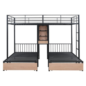 HomeRoots Black Metal Bunk Bed with Full Upper and Twin Lower Bunks, Desk & Storage - Ideal for Kids' Rooms! 590389