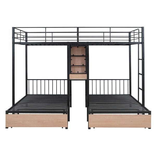 HomeRoots Black Metal Bunk Bed with Full Upper and Twin Lower Bunks, Desk & Storage - Ideal for Kids' Rooms! 590389