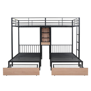 HomeRoots Black Metal Bunk Bed with Full Upper and Twin Lower Bunks, Desk & Storage - Ideal for Kids' Rooms! 590389