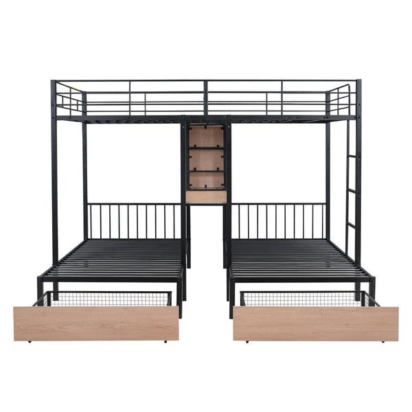 HomeRoots Black Metal Bunk Bed with Full Upper and Twin Lower Bunks, Desk & Storage - Ideal for Kids' Rooms! 590389