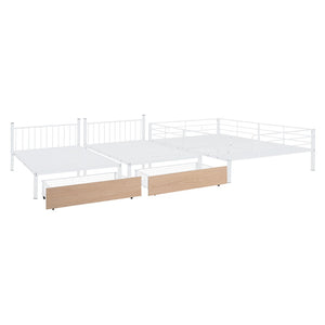 HomeRoots White Full Over Two Twins Metal Bunk Bed with Desk, Storage & Safety Guardrails for Kids’ Rooms 590390