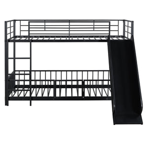 HomeRoots Black Twin Over Twin Metal Bunk Bed with Fun Slide - Sturdy Design, Modern Style & Safety Features! 590394