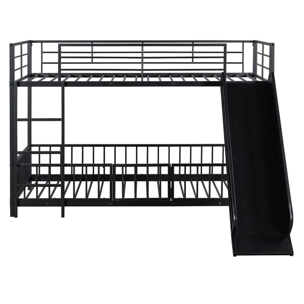 HomeRoots Black Twin Over Twin Metal Bunk Bed with Fun Slide - Sturdy Design, Modern Style & Safety Features! 590394