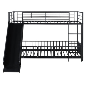 HomeRoots Black Twin Over Twin Metal Bunk Bed with Fun Slide - Sturdy Design, Modern Style & Safety Features! 590394