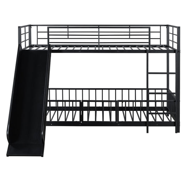 HomeRoots Black Twin Over Twin Metal Bunk Bed with Fun Slide - Sturdy Design, Modern Style & Safety Features! 590394
