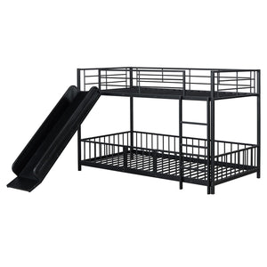 HomeRoots Black Twin Over Twin Metal Bunk Bed with Fun Slide - Sturdy Design, Modern Style & Safety Features! 590394