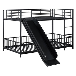 HomeRoots Black Twin Over Twin Metal Bunk Bed with Fun Slide - Sturdy Design, Modern Style & Safety Features! 590394