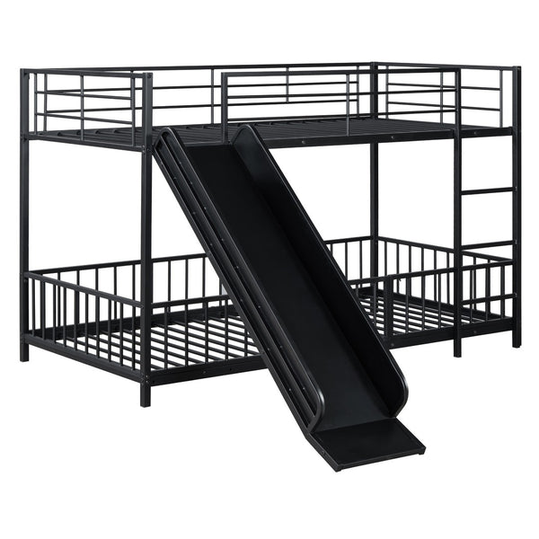 HomeRoots Black Twin Over Twin Metal Bunk Bed with Fun Slide - Sturdy Design, Modern Style & Safety Features! 590394