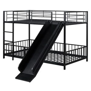 HomeRoots Black Twin Over Twin Metal Bunk Bed with Fun Slide - Sturdy Design, Modern Style & Safety Features! 590394