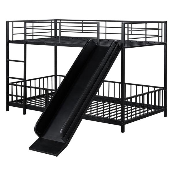 HomeRoots Black Twin Over Twin Metal Bunk Bed with Fun Slide - Sturdy Design, Modern Style & Safety Features! 590394