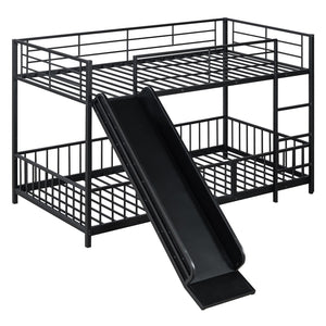 HomeRoots Black Twin Over Twin Metal Bunk Bed with Fun Slide - Sturdy Design, Modern Style & Safety Features! 590394