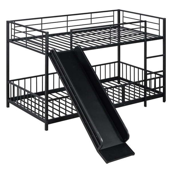 HomeRoots Black Twin Over Twin Metal Bunk Bed with Fun Slide - Sturdy Design, Modern Style & Safety Features! 590394