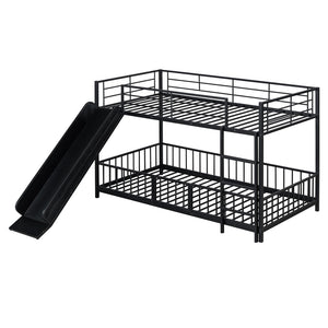 HomeRoots Black Twin Over Twin Metal Bunk Bed with Fun Slide - Sturdy Design, Modern Style & Safety Features! 590394