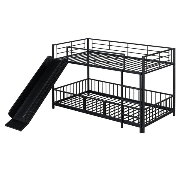 HomeRoots Black Twin Over Twin Metal Bunk Bed with Fun Slide - Sturdy Design, Modern Style & Safety Features! 590394
