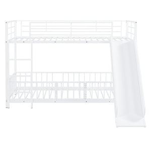 HomeRoots White Twin Over Twin Metal Bunk Bed with Fun Slide – Space-Saving, Stylish & Safe for Kids' Rooms! 590395