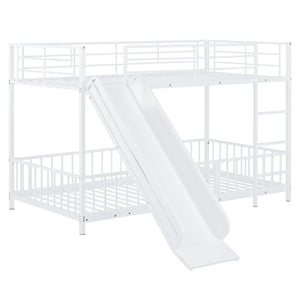 HomeRoots White Twin Over Twin Metal Bunk Bed with Fun Slide – Space-Saving, Stylish & Safe for Kids' Rooms! 590395