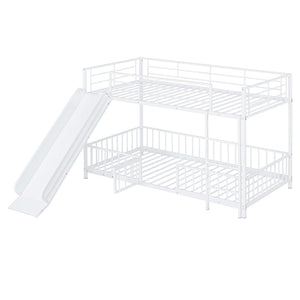 HomeRoots White Twin Over Twin Metal Bunk Bed with Fun Slide – Space-Saving, Stylish & Safe for Kids' Rooms! 590395