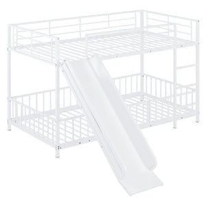 HomeRoots White Twin Over Twin Metal Bunk Bed with Fun Slide – Space-Saving, Stylish & Safe for Kids' Rooms! 590395