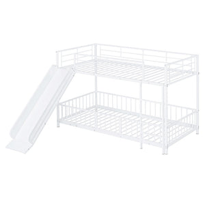 HomeRoots White Twin Over Twin Metal Bunk Bed with Fun Slide – Space-Saving, Stylish & Safe for Kids' Rooms! 590395