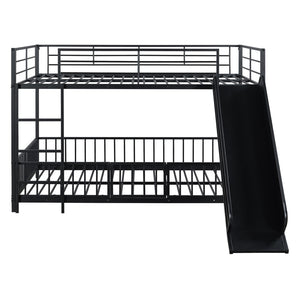 HomeRoots Black Full Over Full Metal Bunk Bed with Playful Slide - Sturdy, Modern Design for Kids' Rooms 590396