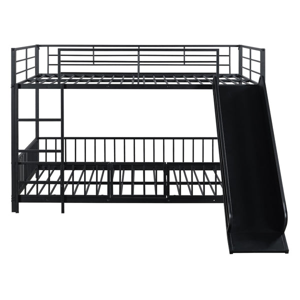 HomeRoots Black Full Over Full Metal Bunk Bed with Playful Slide - Sturdy, Modern Design for Kids' Rooms 590396