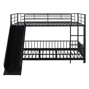 HomeRoots Black Full Over Full Metal Bunk Bed with Playful Slide - Sturdy, Modern Design for Kids' Rooms 590396