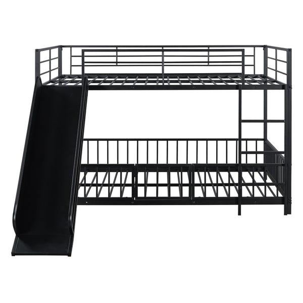 HomeRoots Black Full Over Full Metal Bunk Bed with Playful Slide - Sturdy, Modern Design for Kids' Rooms 590396