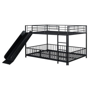 HomeRoots Black Full Over Full Metal Bunk Bed with Playful Slide - Sturdy, Modern Design for Kids' Rooms 590396