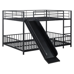 HomeRoots Black Full Over Full Metal Bunk Bed with Playful Slide - Sturdy, Modern Design for Kids' Rooms 590396